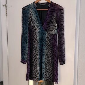 Armani Exchange Striped V-Neck Long Sleeve Dress